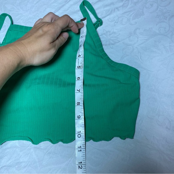 TWIIN by Princess Polly Bikini Top Green Curled Hem Ribbed Tank Medium Tankini - Picture 10 of 10